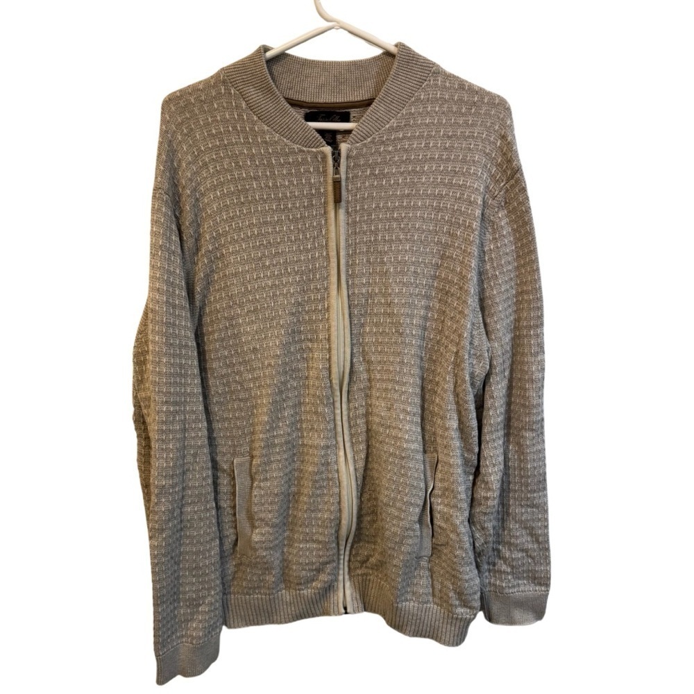 Tasso Elba Gray Textured Knit Zip Up Sweater